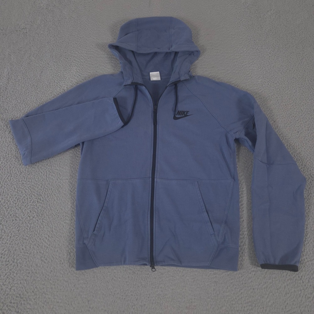 Nike Hoodie Mens Medium Blue Sportswear Tech Essentials Full-Zip Fleece Cotton